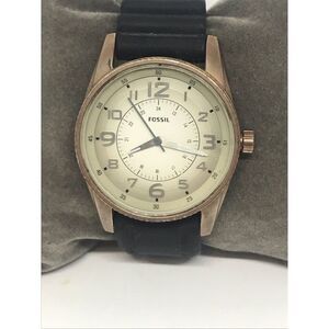 Fossil Jr1193 Men's Black Silicone Analog Beige Dial Quartz Genuine Watch No20